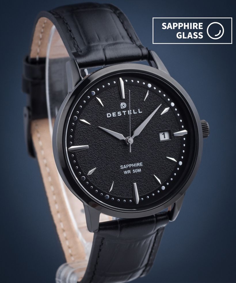 Hodinky pánske DESTELL Pictor Full Black Leather Sapphire