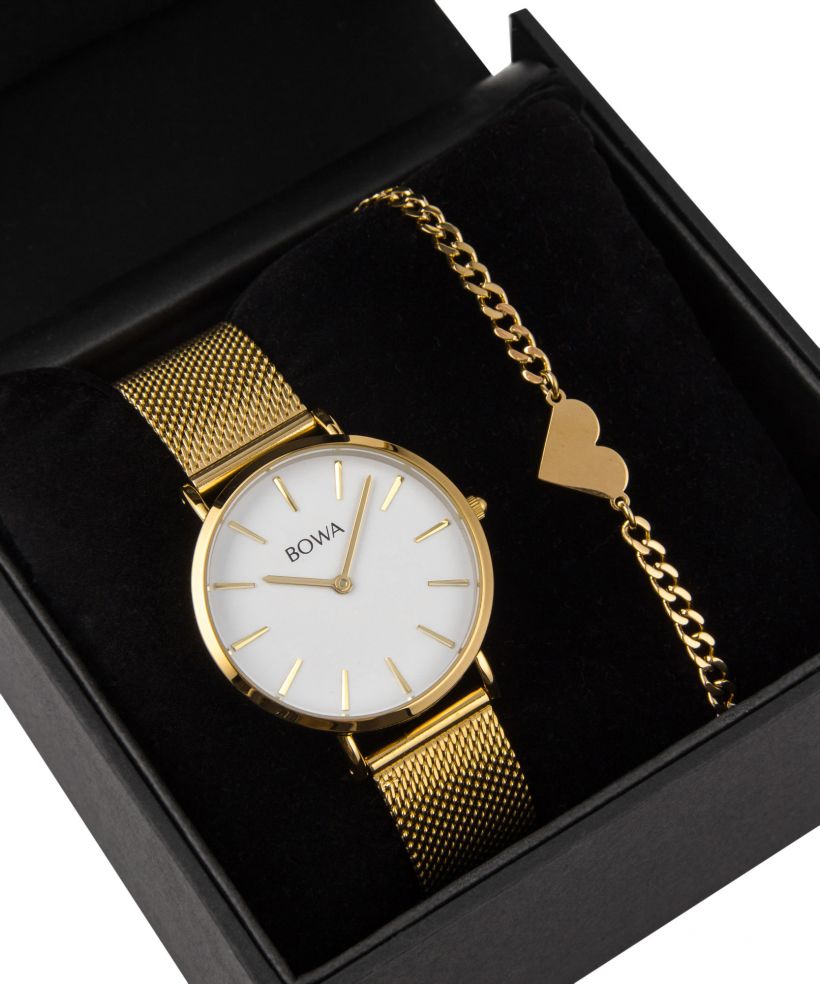 BOWA New York Petite White-Gold Mesh 34 Gift Set (hodinky + náramok)