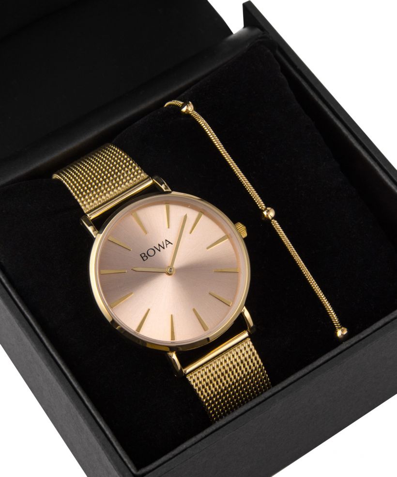 BOWA New York Pink-Gold Mesh 38 Gift Set (hodinky + náramok)