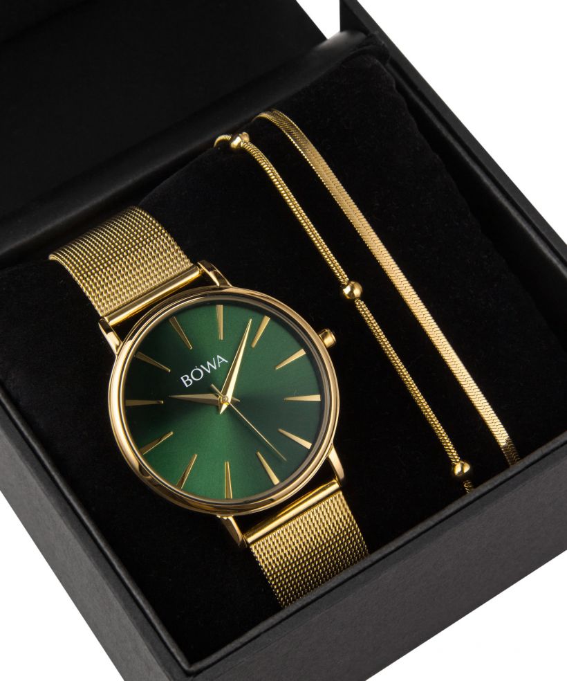 BOWA Praha Green-Gold Mesh 38 Gift Set (hodinky + náramok)