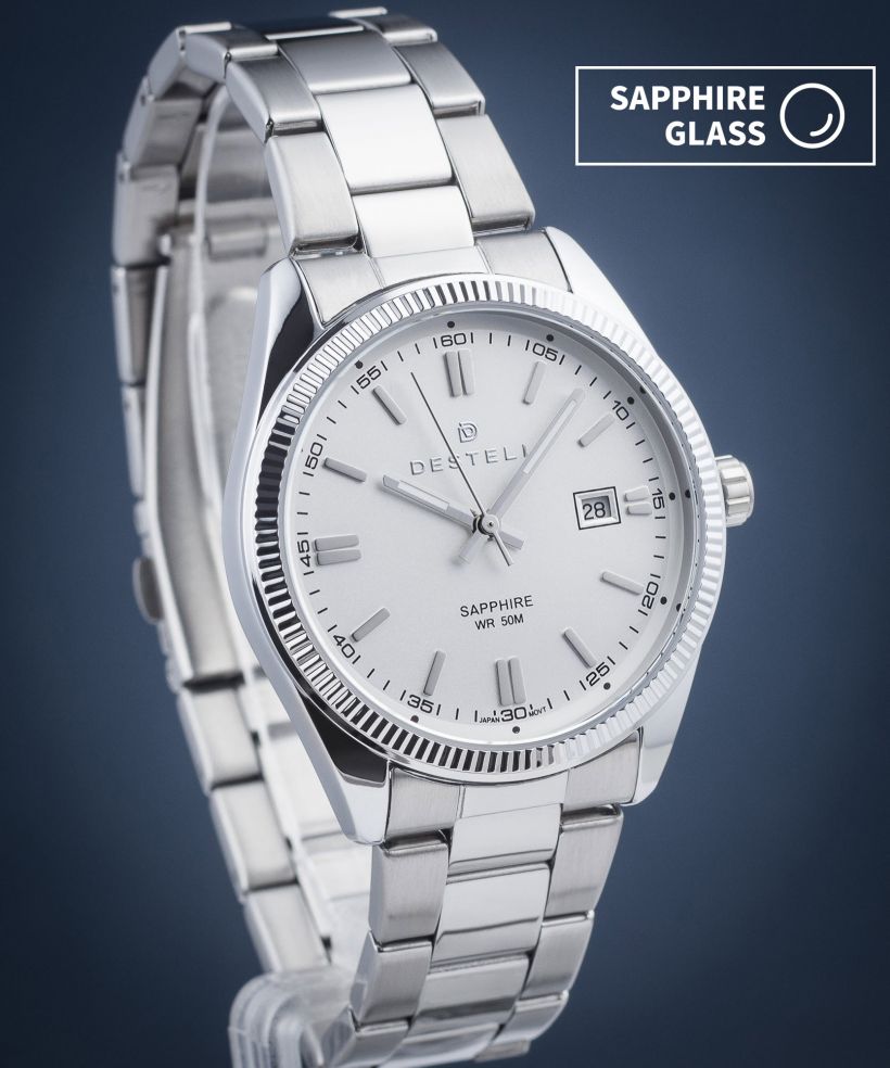 Hodinky pánske DESTELL Loup White Silver Steel Sapphire