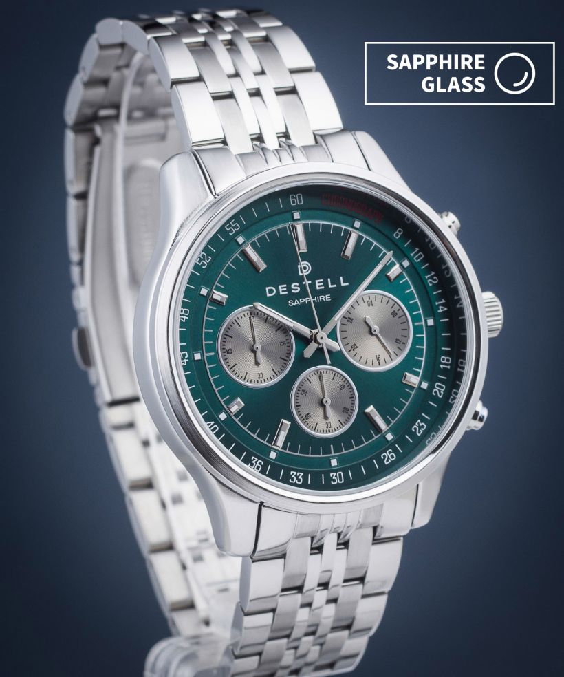 Hodinky pánske DESTELL Circinus Green Silver Steel Chronograph Sapphire