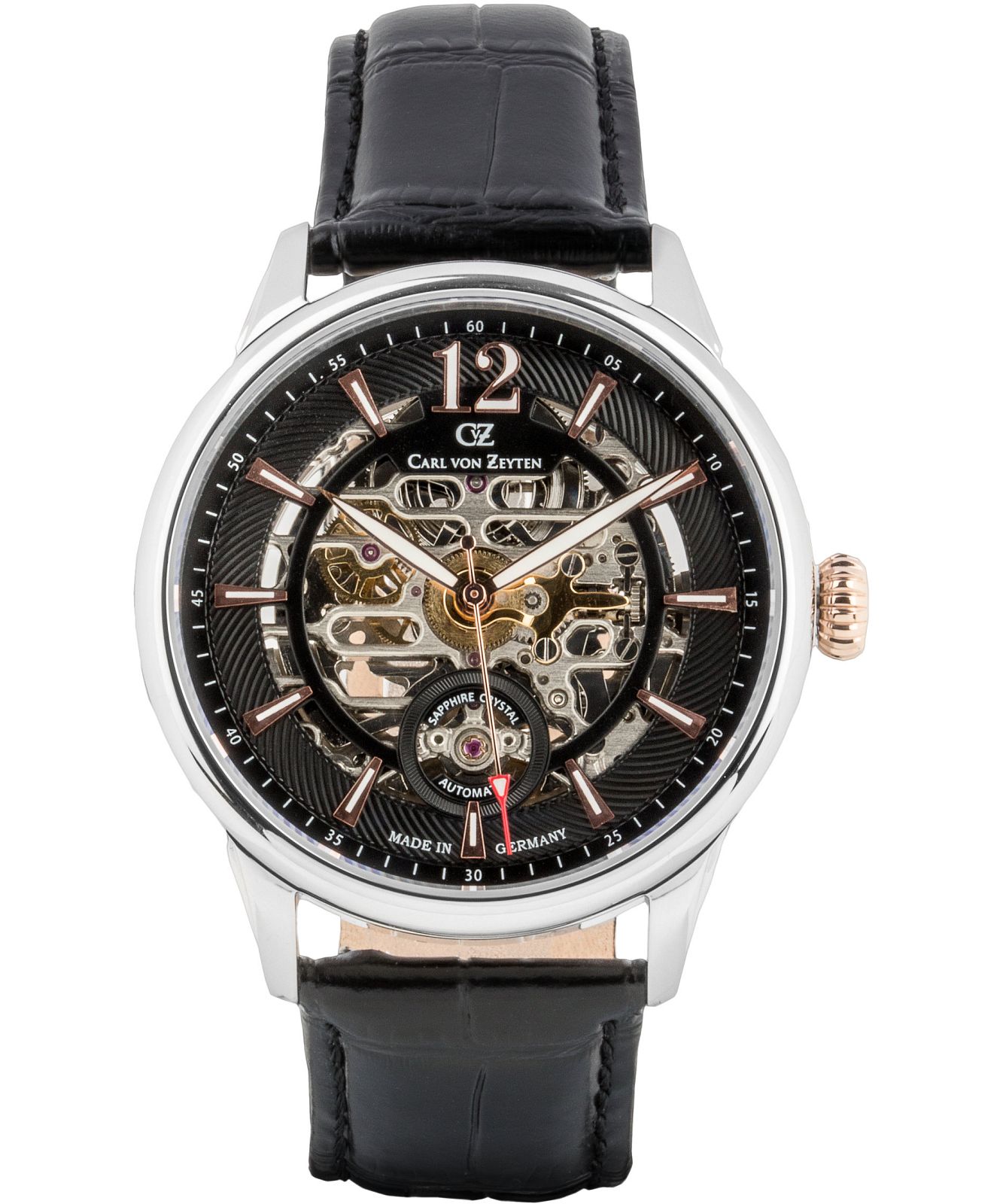 Carl Von Zeyten Orologio Uomo Automatico Skeleton – Modello CVZ0008WH Cassa Acciaio E Cinturino Pelle - 3