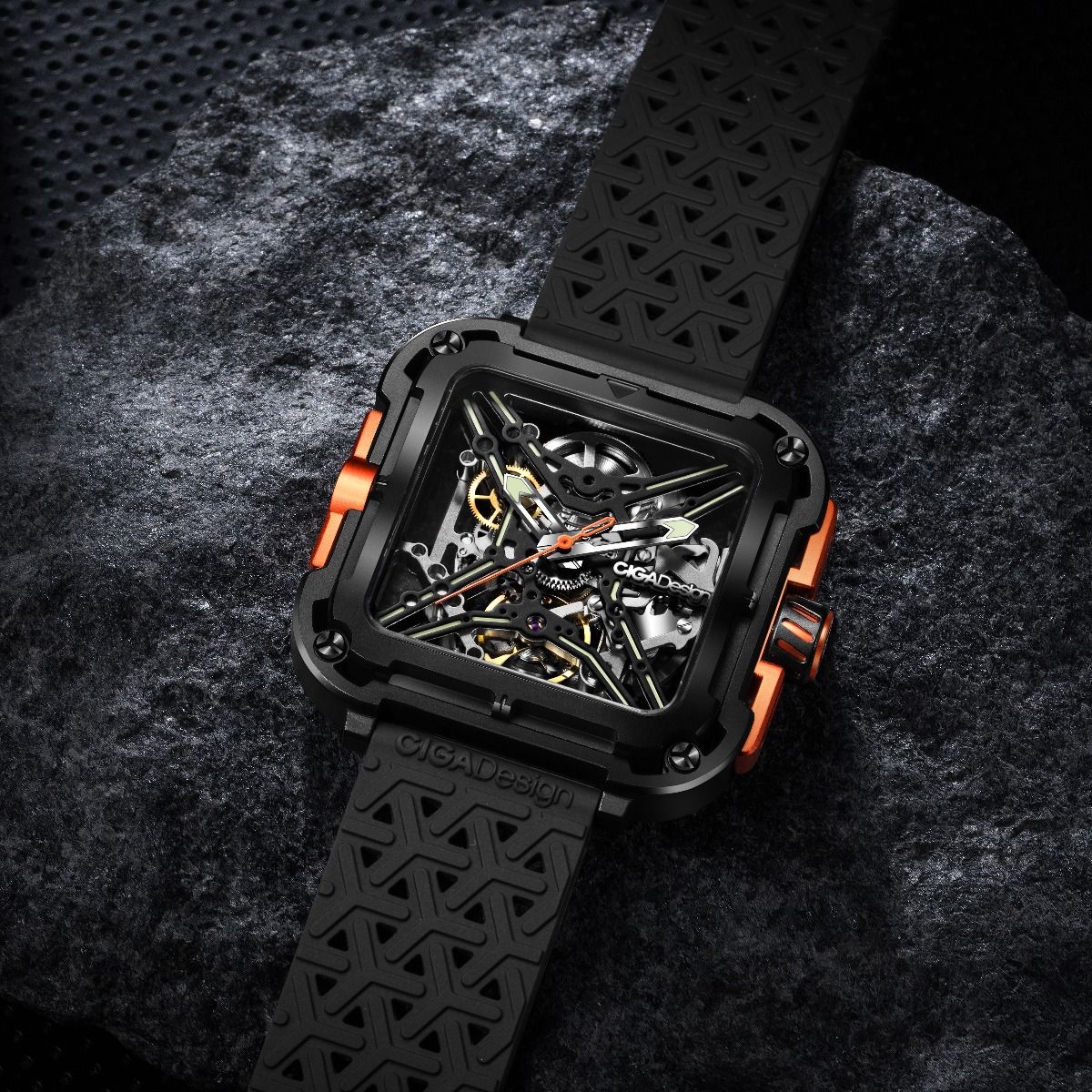 Hodinky Pánske Ciga Design X Series Gorilla Black & Orange Skeleton Automatic
