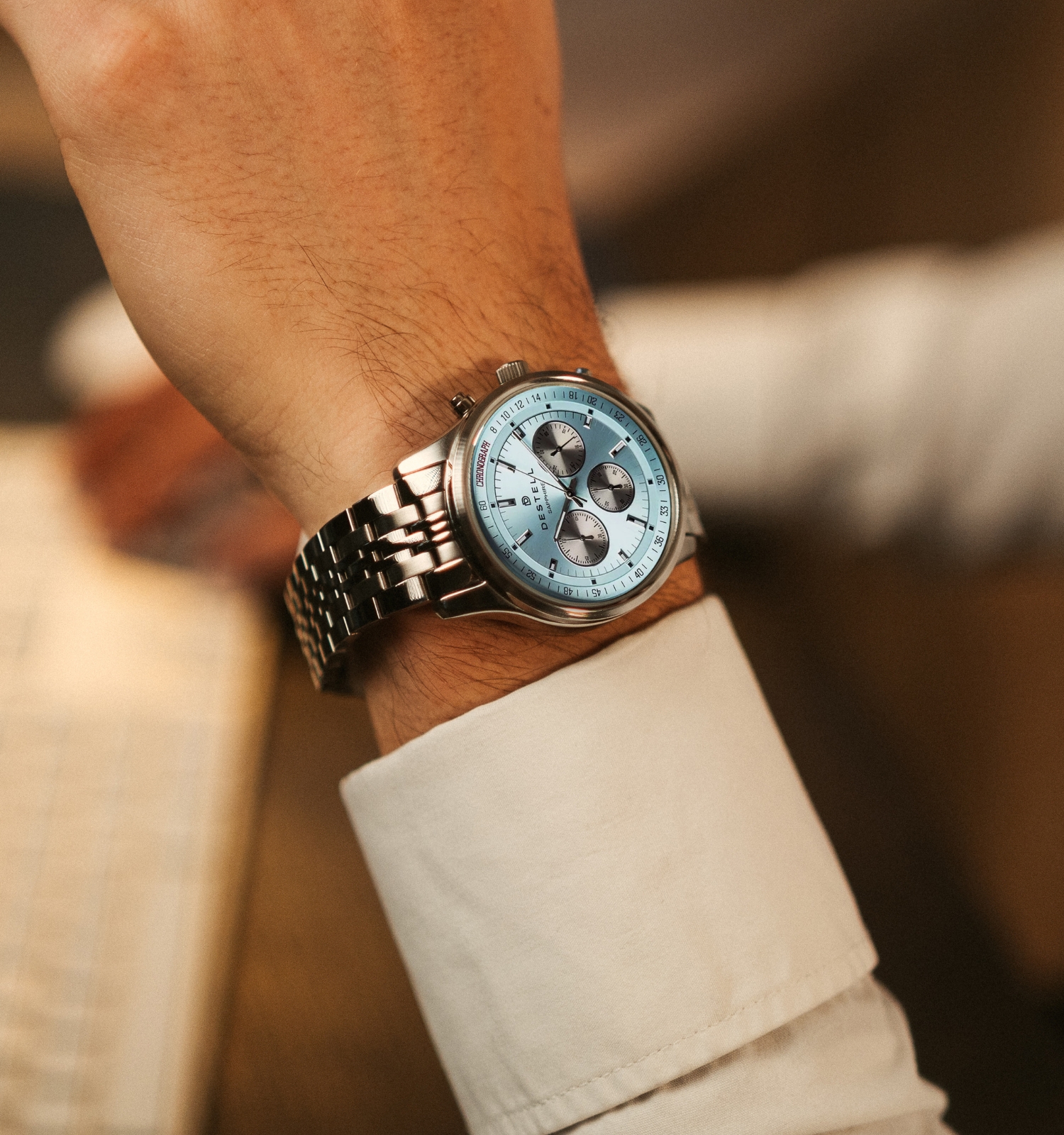 Hodinky pánske DESTELL Circinus Ice Blue Silver Steel Chronograph Sapphire