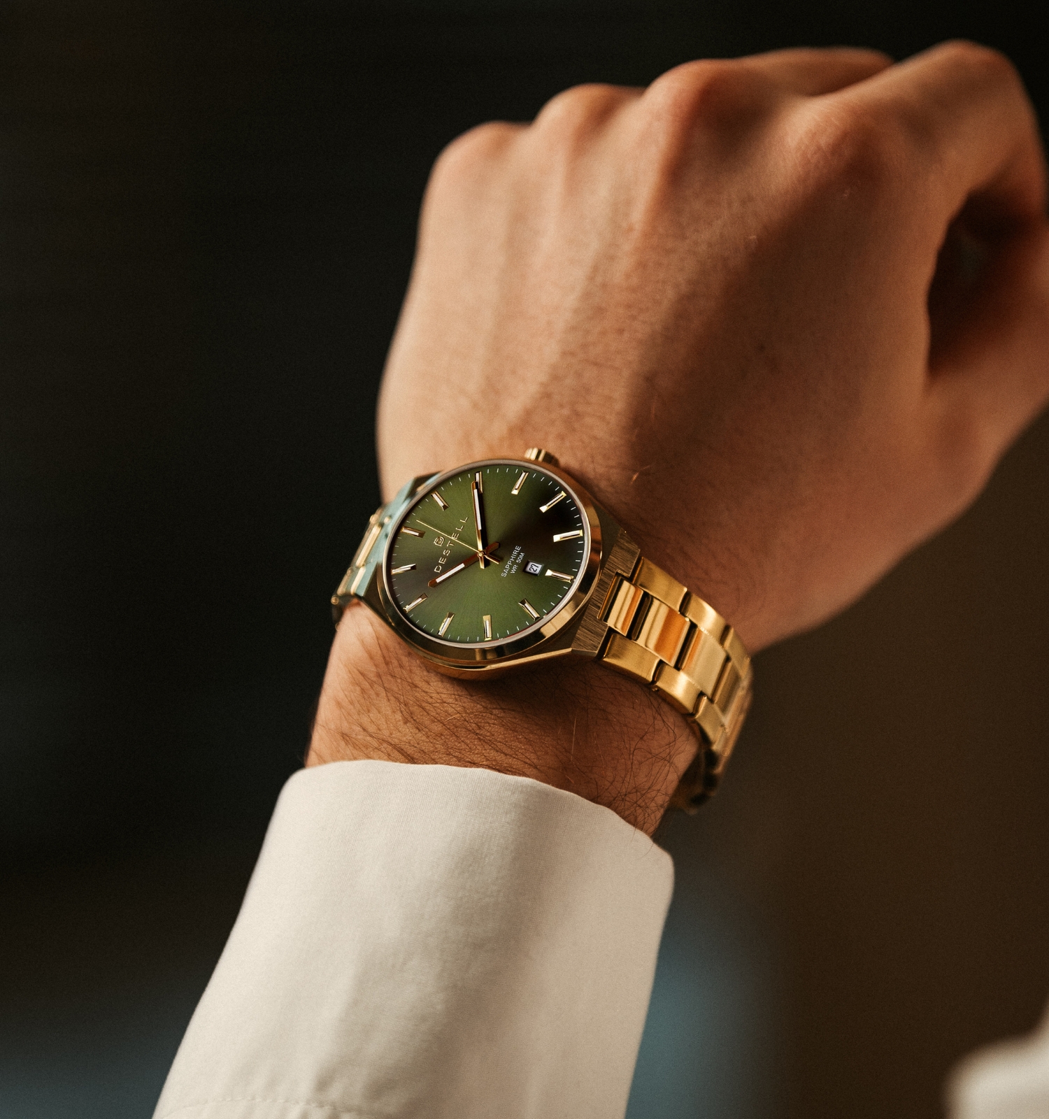 Hodinky pánske DESTELL Aries Green Gold Steel Sapphire