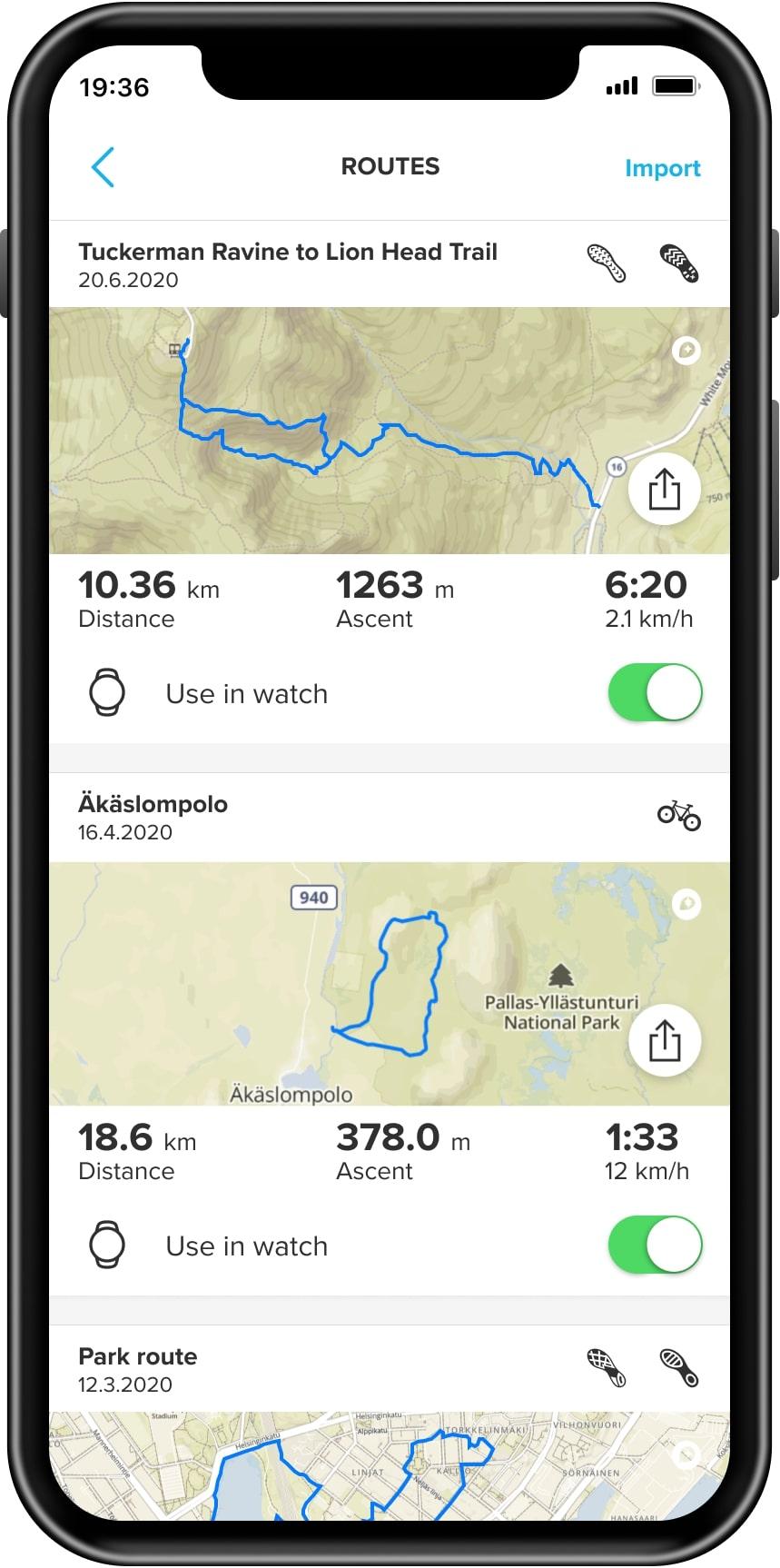 Suunto App trasy